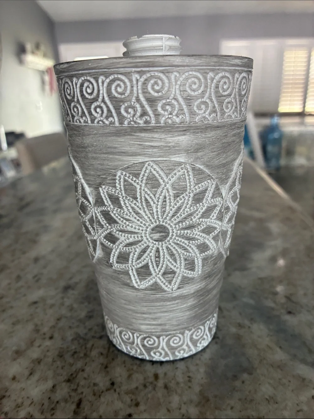 Decorative Gray Ceramic Accent Vase with White Mandala Detail